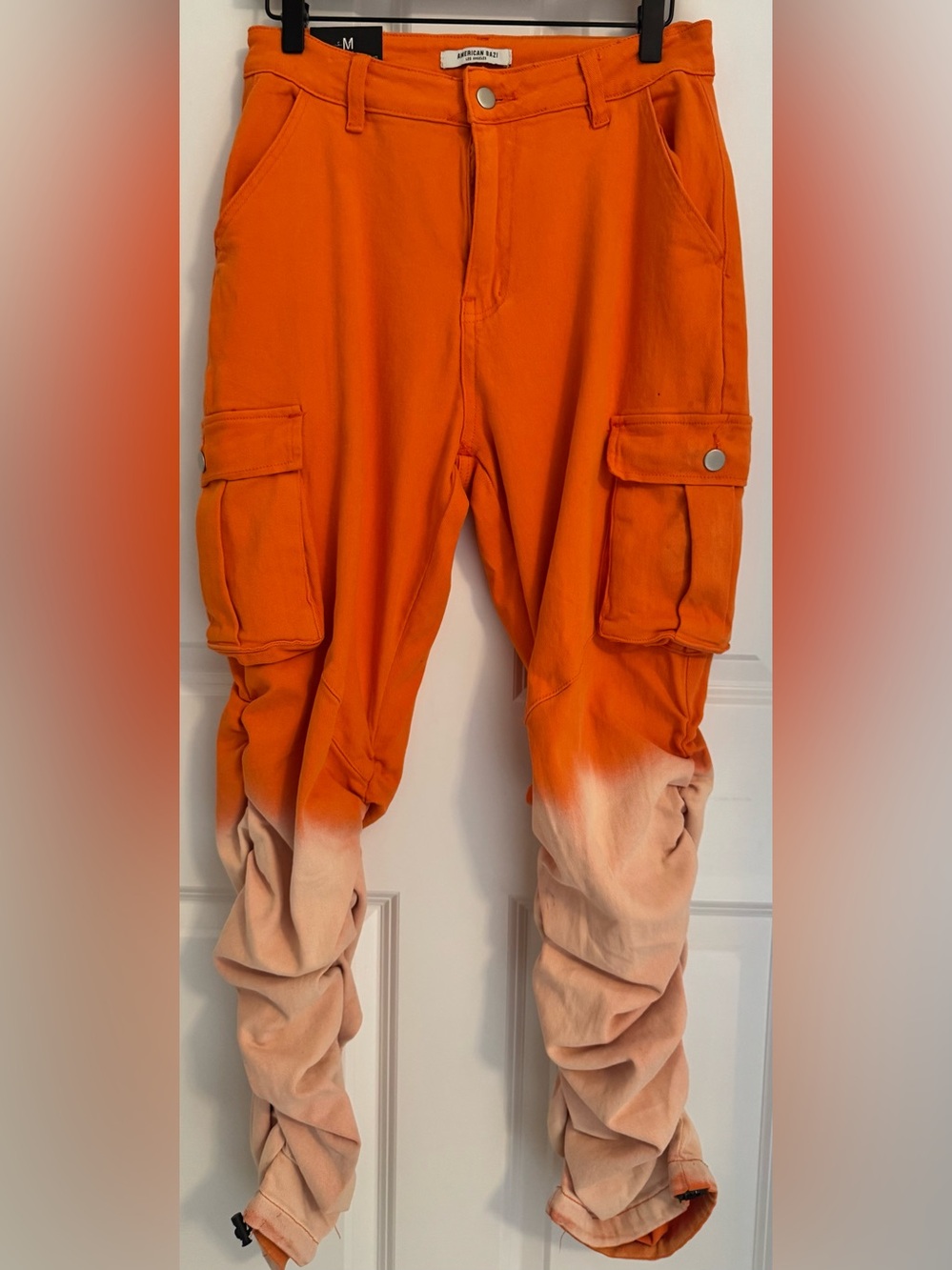 American Bazi Ombre Washed Ruched Cargo Pants Orange Peach NWT Medium